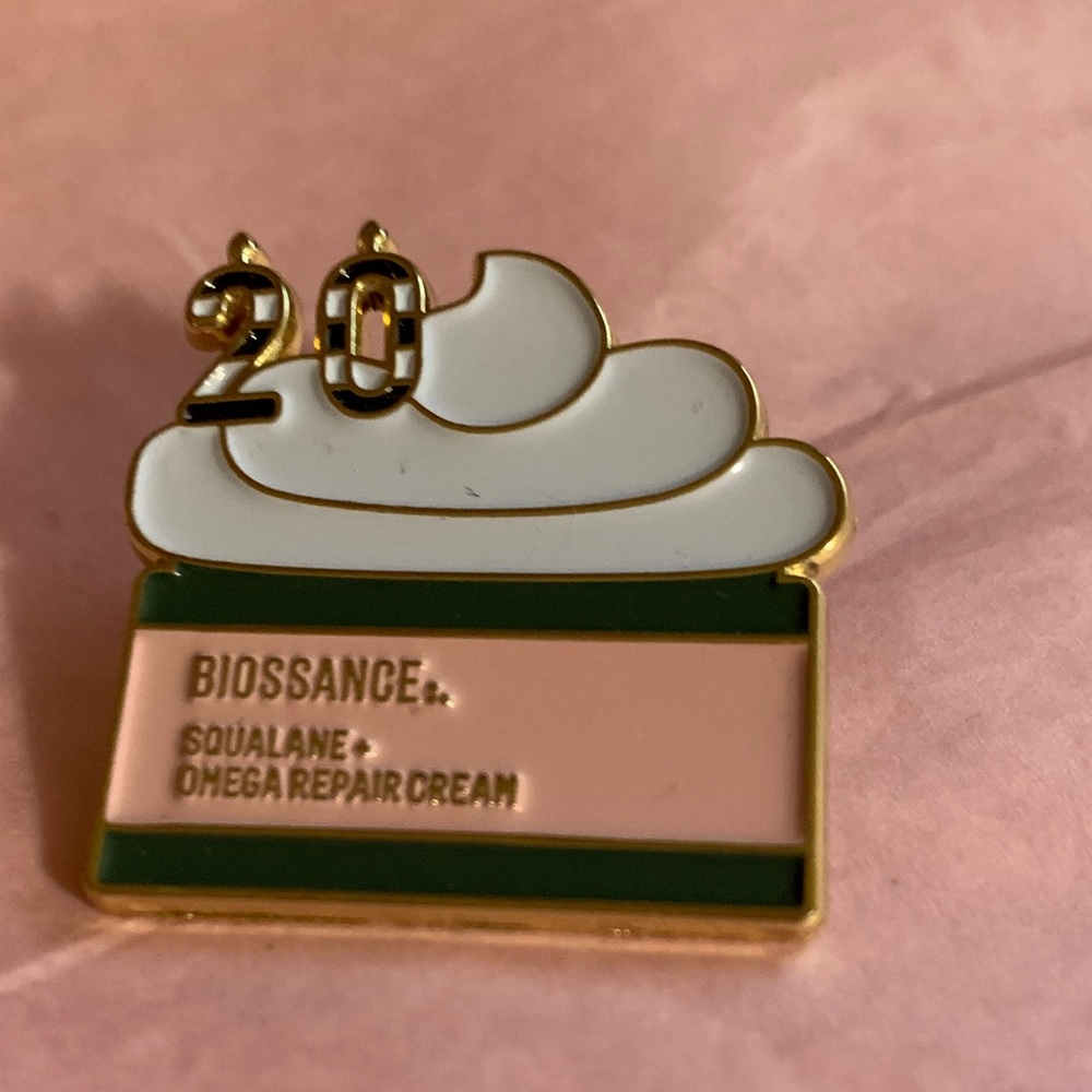 Biossance Pink, White, Green & Gold Cream Jar Enamel Pin